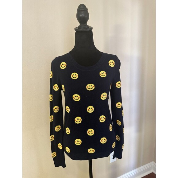 Saks fifth avenue sweater smiley faces Navy Blue size XS Unique Fun Festive - Picture 1 of 3
